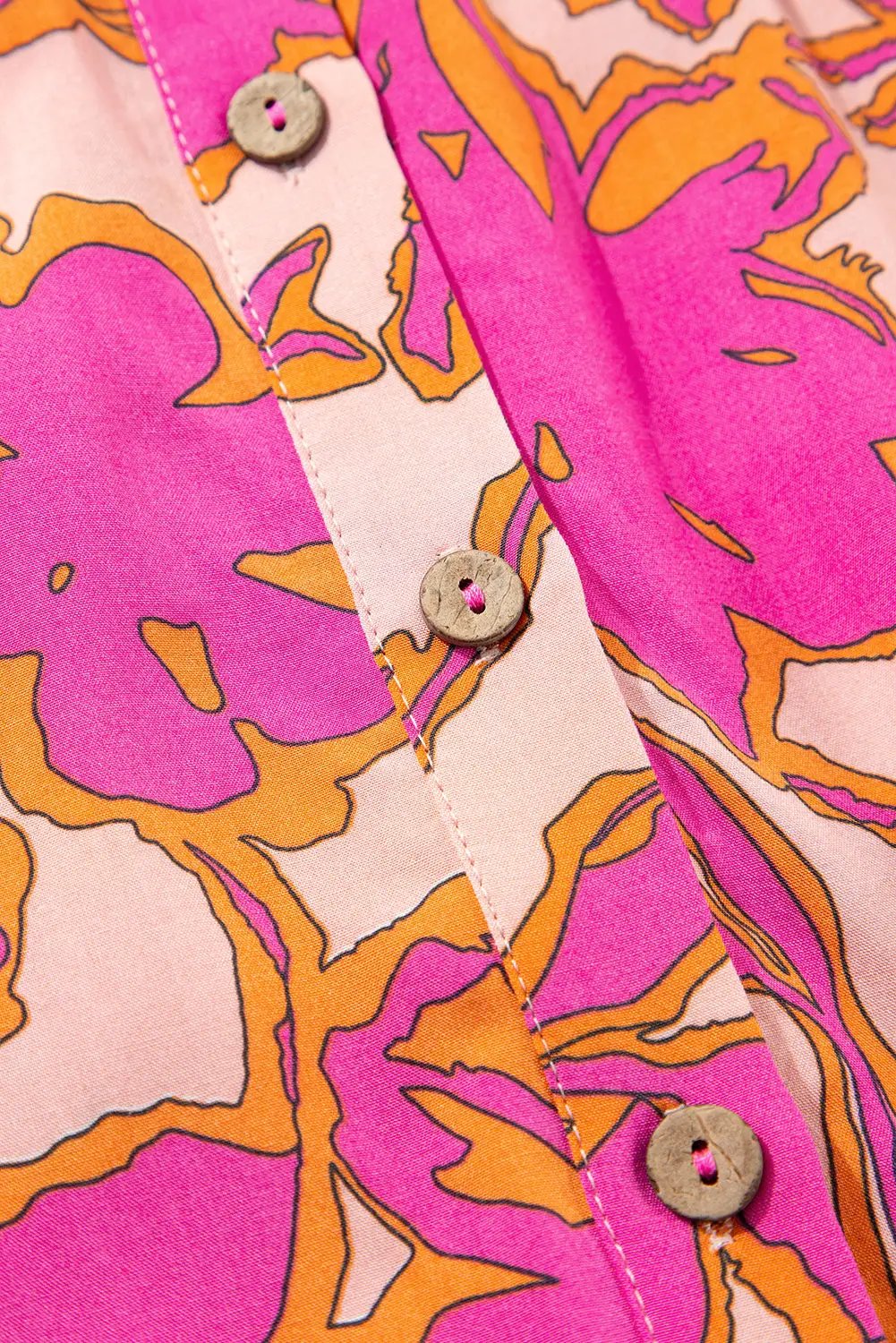 Grateful Threads Boutique Pink & Orange Floral Batwing Sleeve Button-Up Loose Fit Blouse - Blouses pink floral batwing sleeve blouse