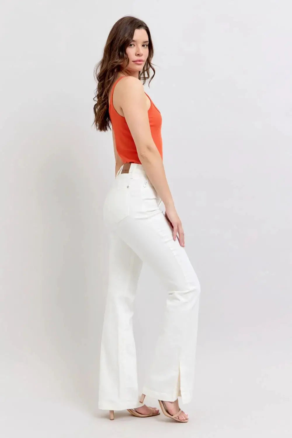 Judy Blue Judy Blue High Waist Slit Bottom Boot Cut REG & CURVY Jeans - Jeans Judy Blue White Denim