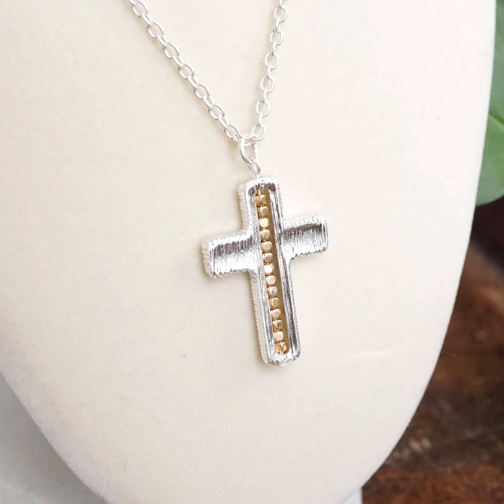 PennyLine inc The Dainty Beaded Cross Chain Necklace: Gold - Jewelry dainty cross chain necklace