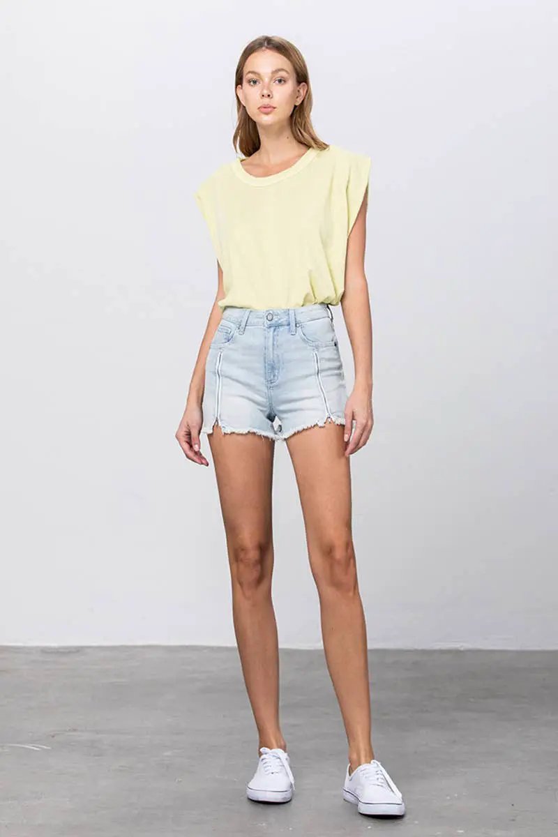 Insane Gene USA The Zipline High Rise Frayed Hem Denim Shorts - Jeans