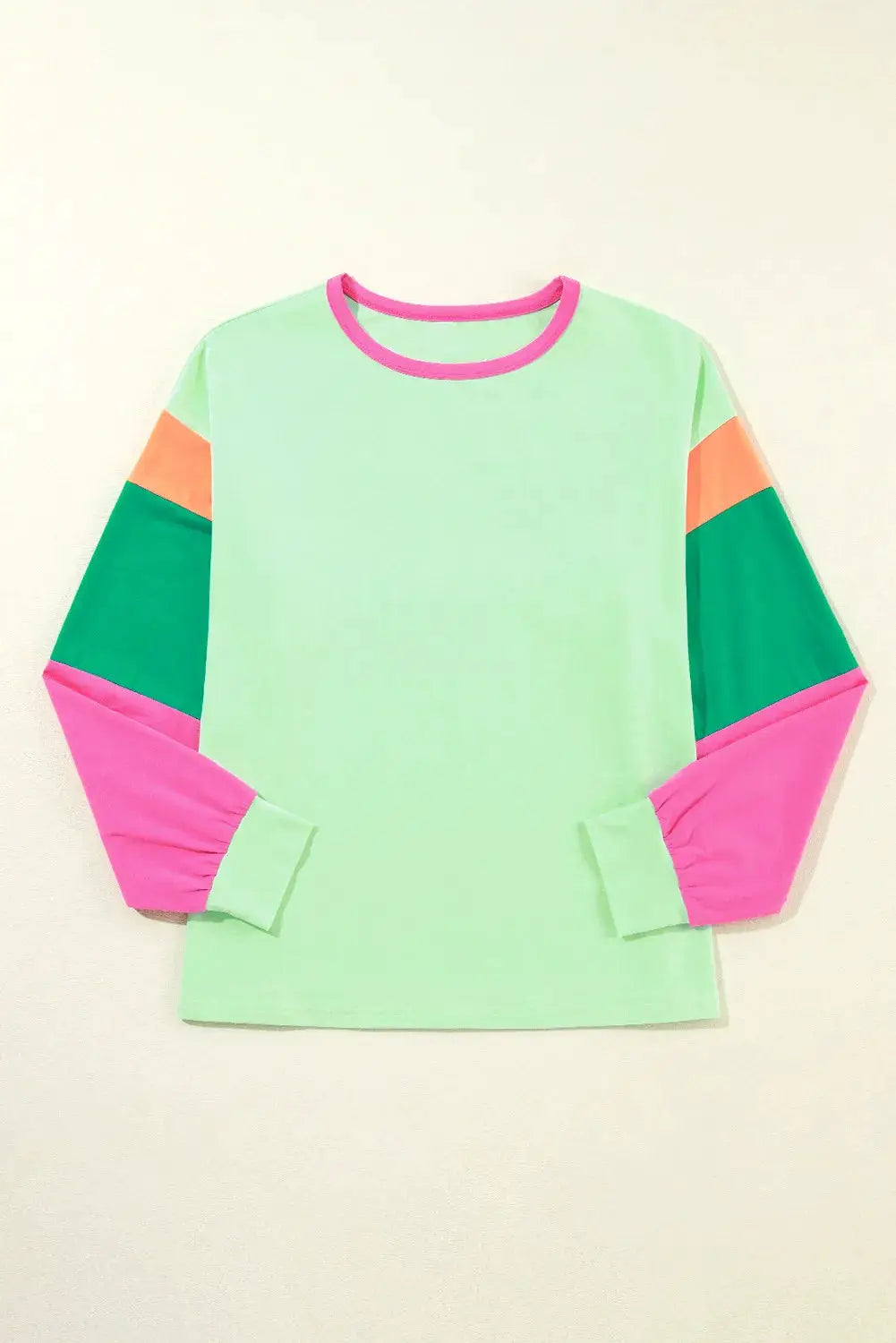 Grateful Threads Boutique Green Colorblock Patchwork Long Sleeve Loose Top - Shirts Green Colorblock Patchwork Long Sleeve Loose Top