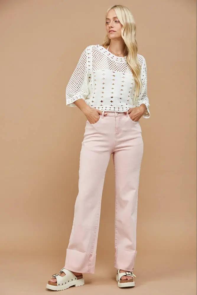 WISTERIA LANE Wisteria Lane - Pink Sands Straight-Leg Cuffed Denim - Jeans