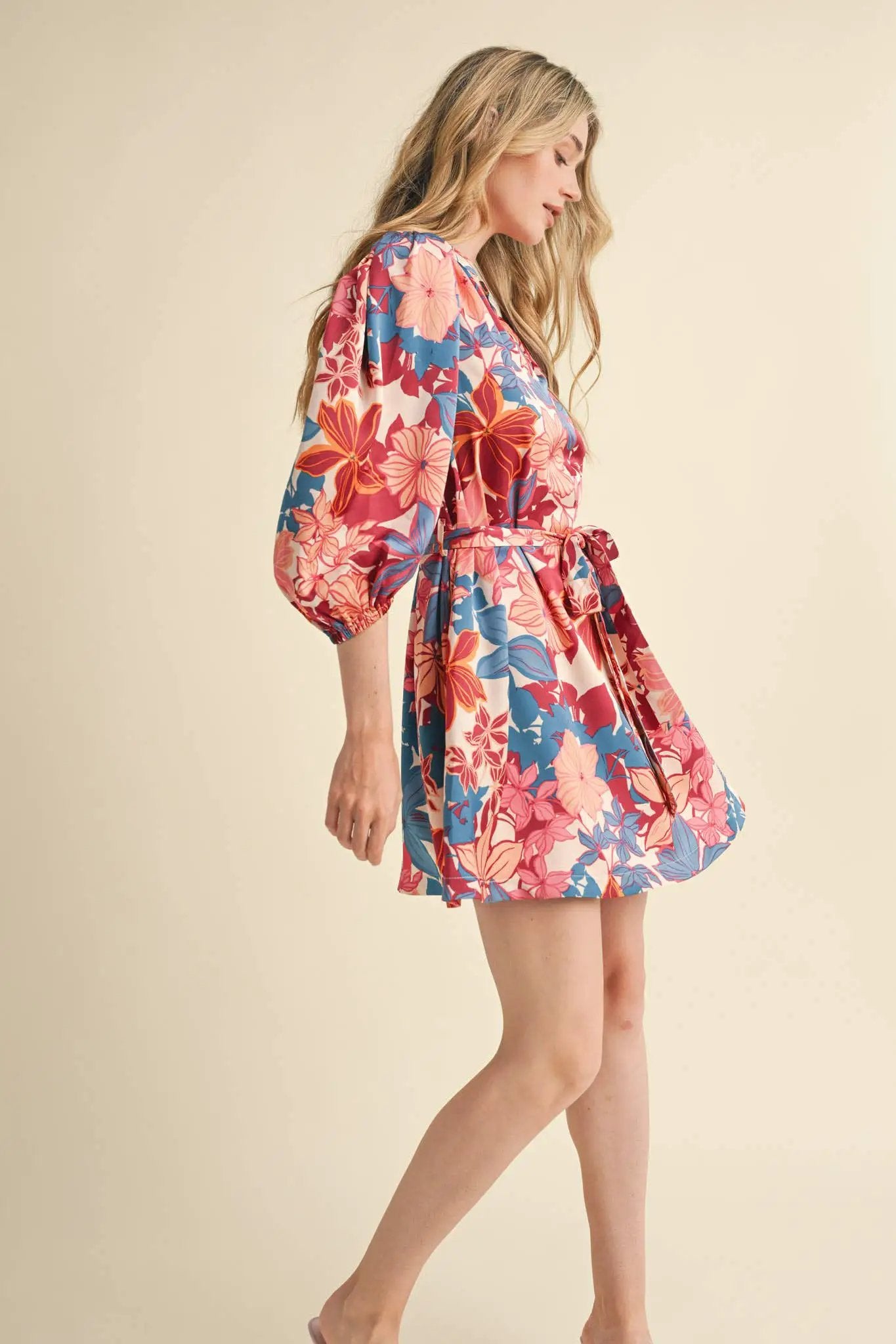 &MERCI Exclusive Blush Multi Floral Puff Sleeve Tie-Waist Mini Dress - Dresses