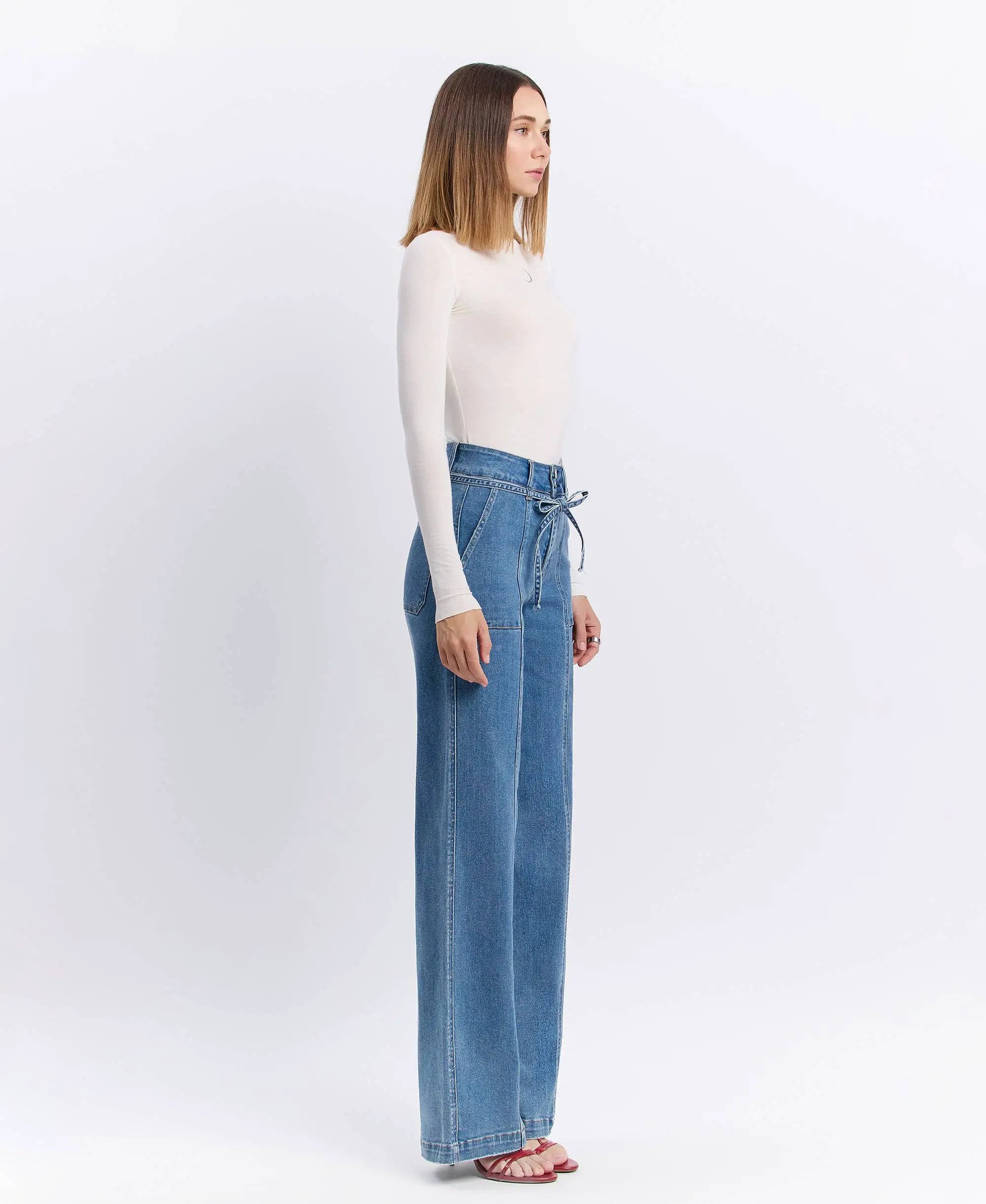 VERVET by FLYING MONKEY VERVET ‘Olivia’ Super High Rise Tie Waistband Wide Leg Jeans - Jeans