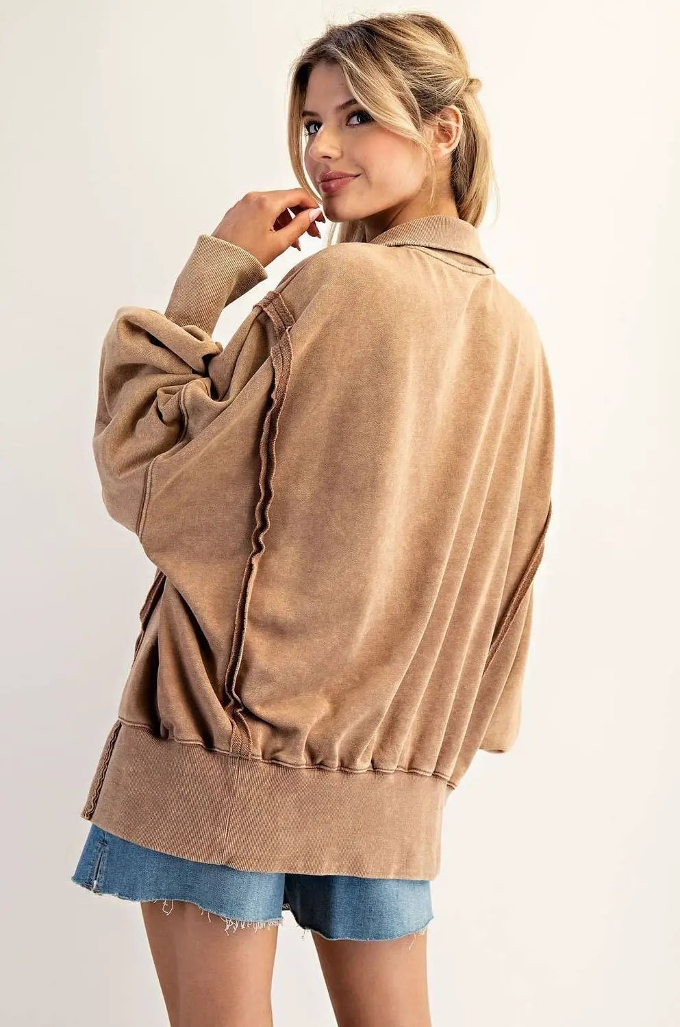 STYLE USA The Slow Burn Mocha Snap Collar Pullover - Sweatshirts