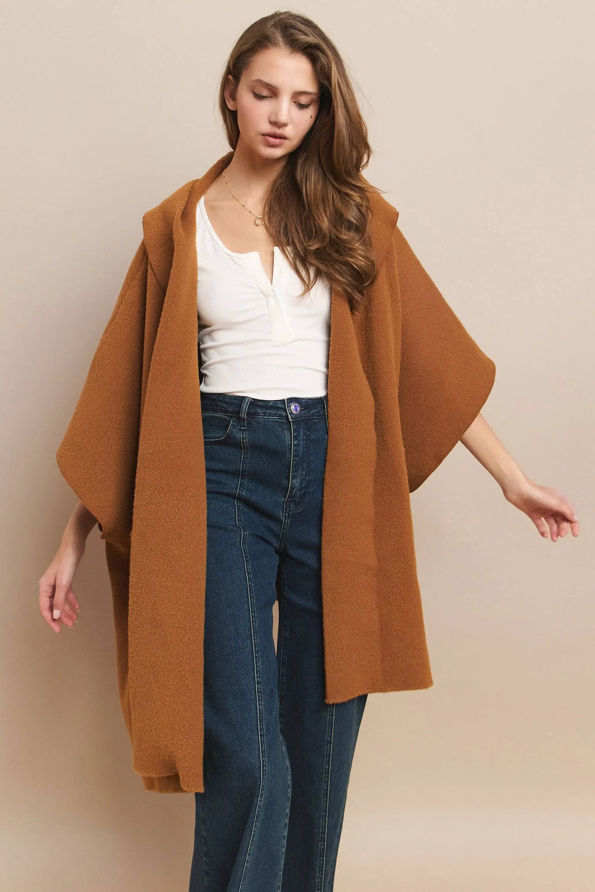 WISTERIA LANE Wisteria Lane - Golden Hour Soft Brushed Oversized Knit Poncho - Ponchos