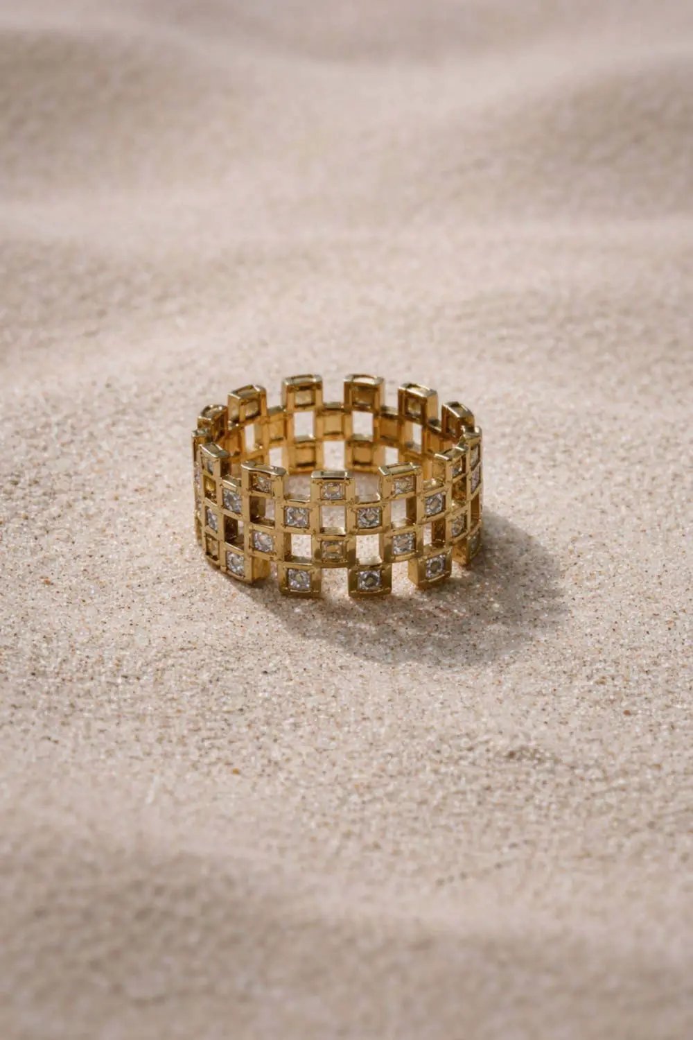 Panache Apparel Co. The Luxe Gold & Rhinstone Checkered Ring - Rings