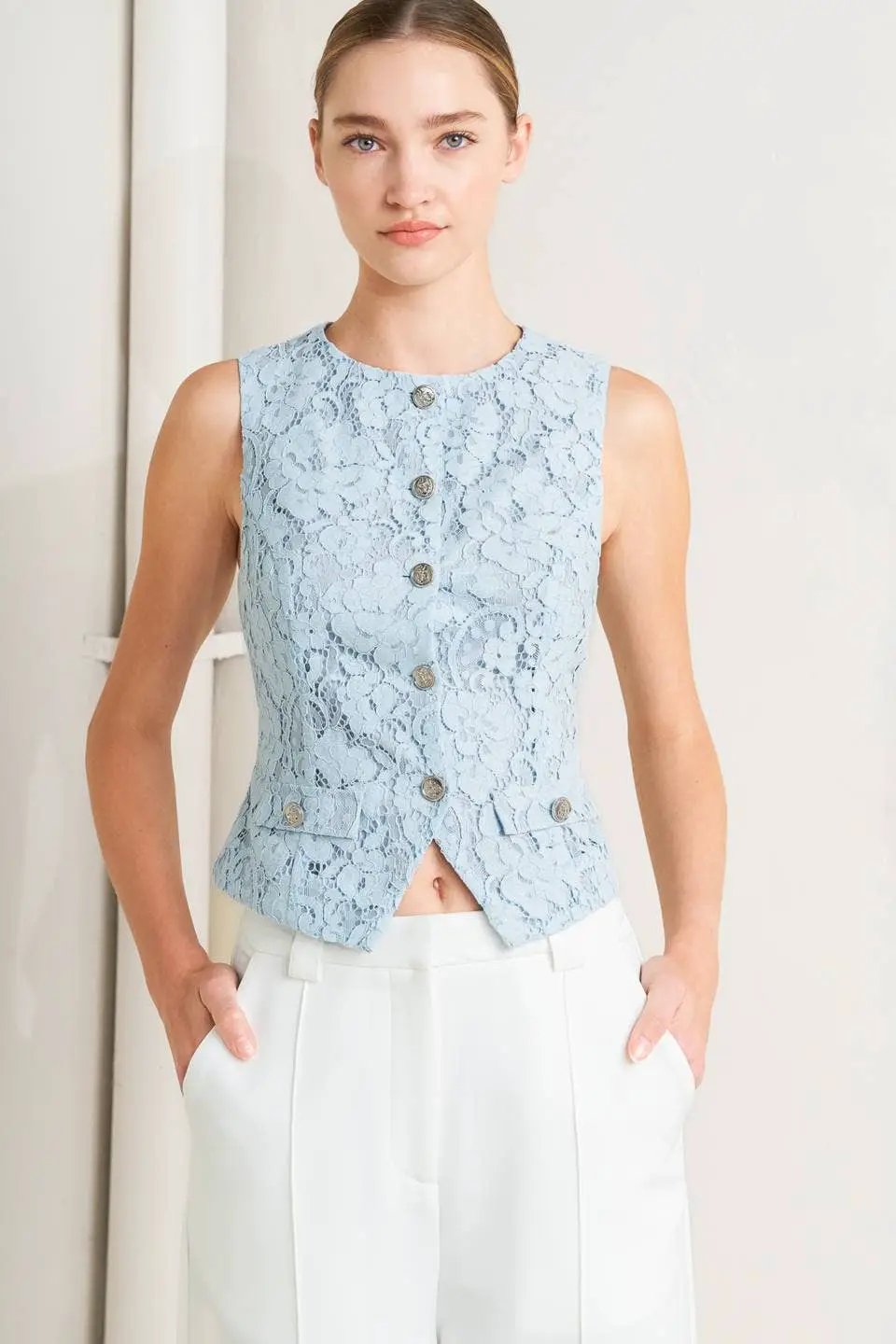 FLYING TOMATO The Soft Power Lace Vest - Clothing Tops