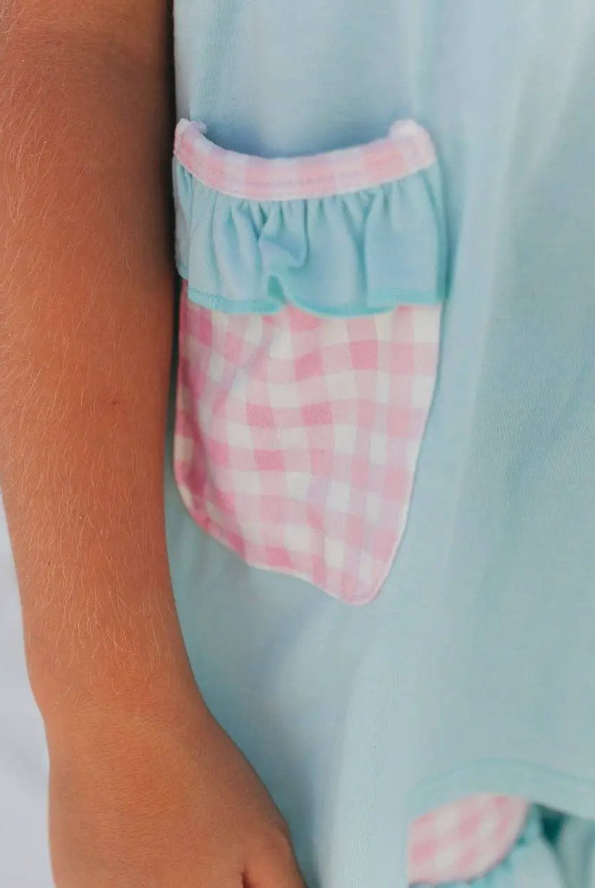 Adorable Sweetness Kids Pastel Ice Cream Gingham Ruffle Spring Summer Short Set - Outfit Sets