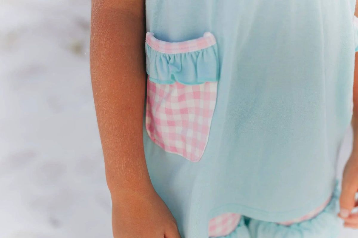 Adorable Sweetness Kids Pastel Ice Cream Gingham Ruffle Spring Summer Short Set - Outfit Sets