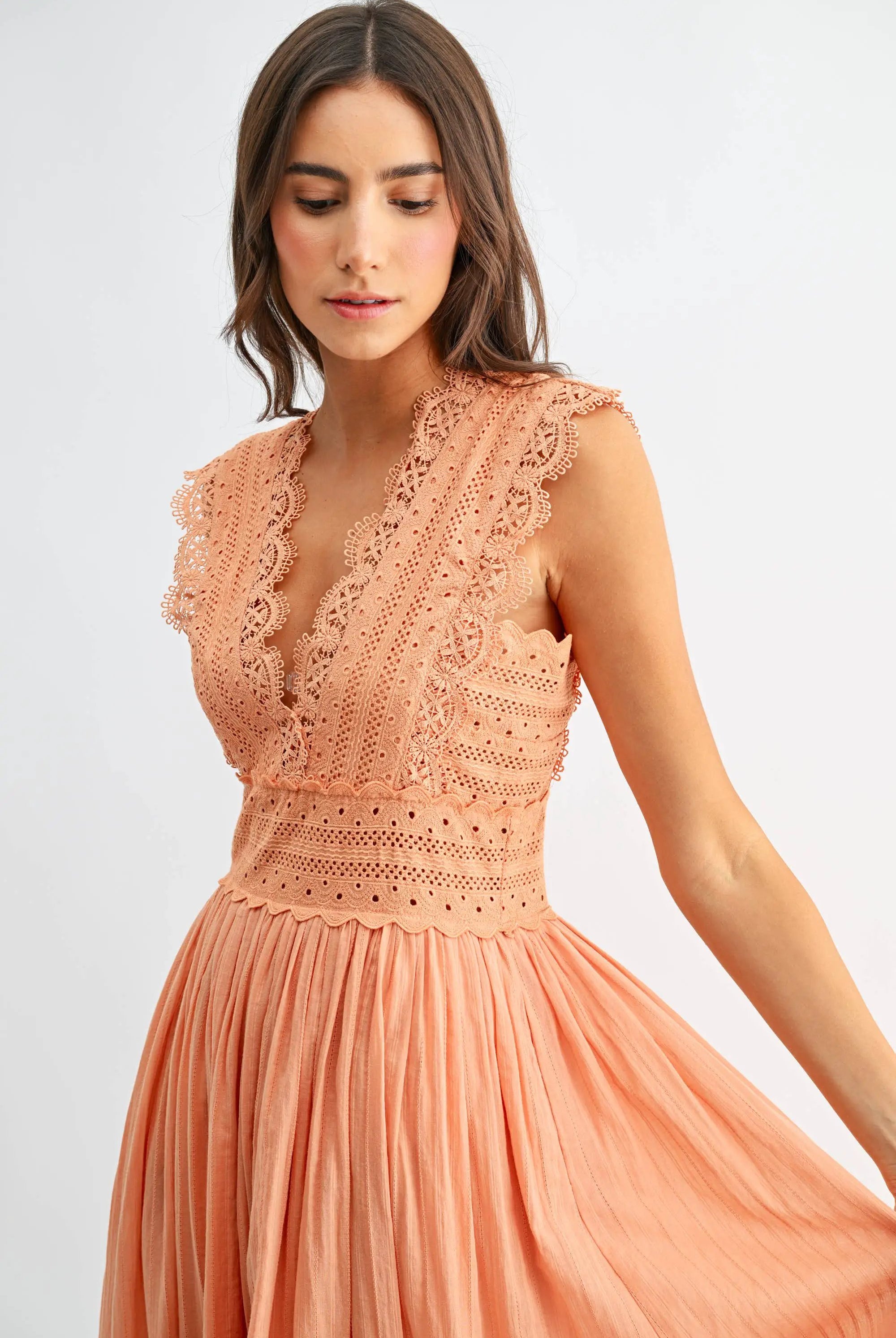 Camellia The Orange Cream Dream Lace Boho Midi Dress - Dresses