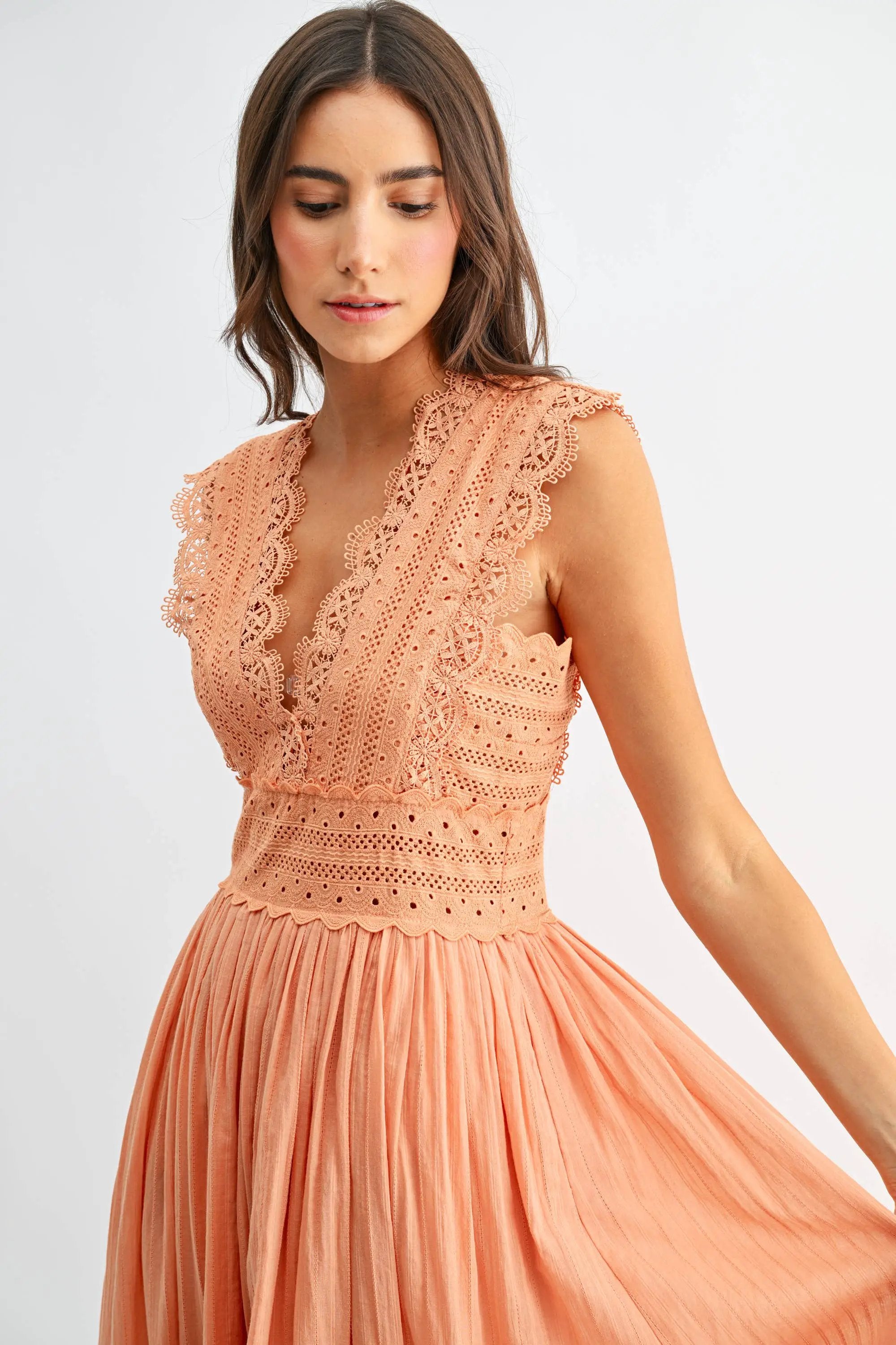 Camellia The Orange Cream Dream Lace Boho Midi Dress - Dresses