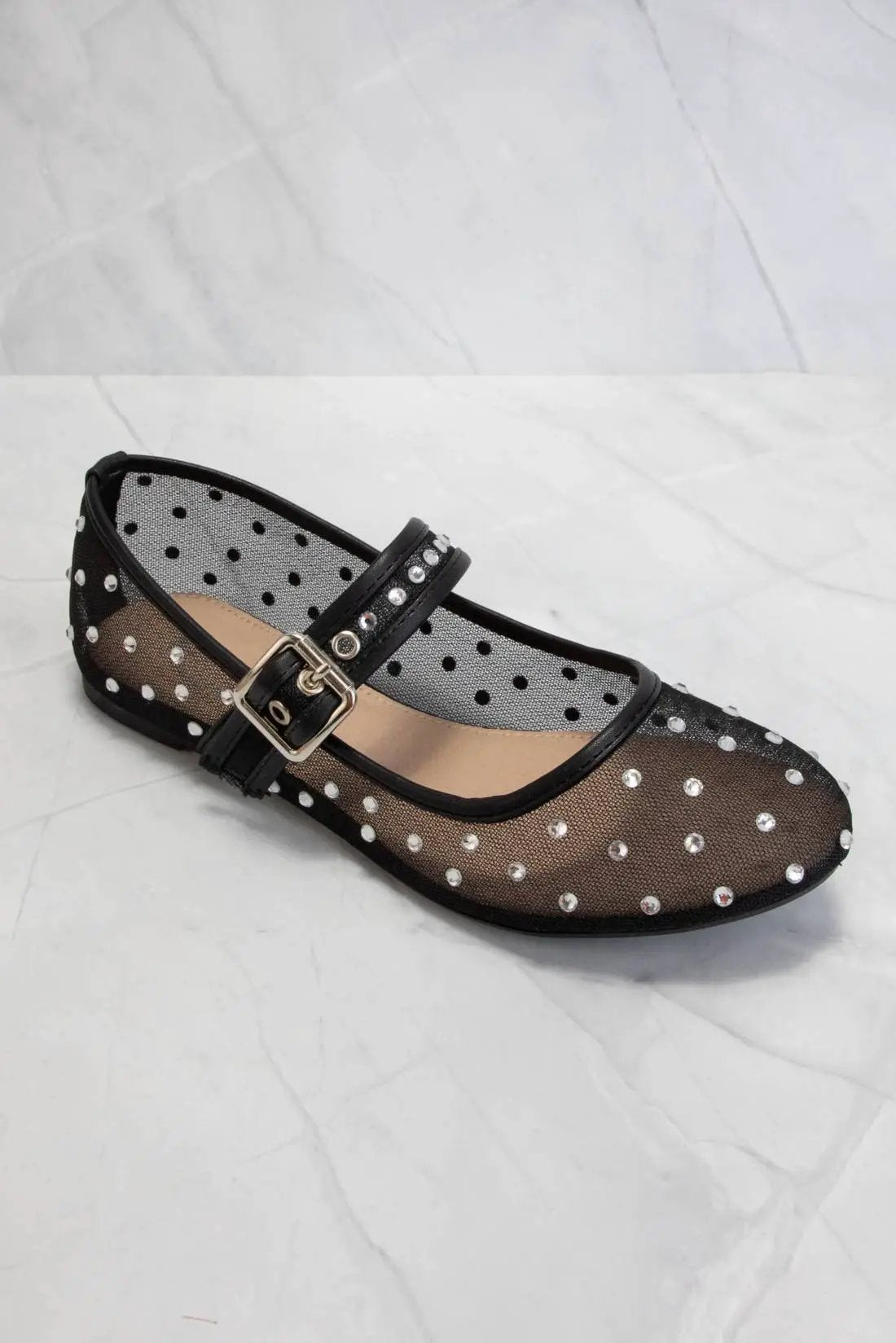 CCOCCI CCOCCI Rhinestone Embellished Mesh Mary Jane Flats - Shoes Rhinestone embellished Mary Jane Flats