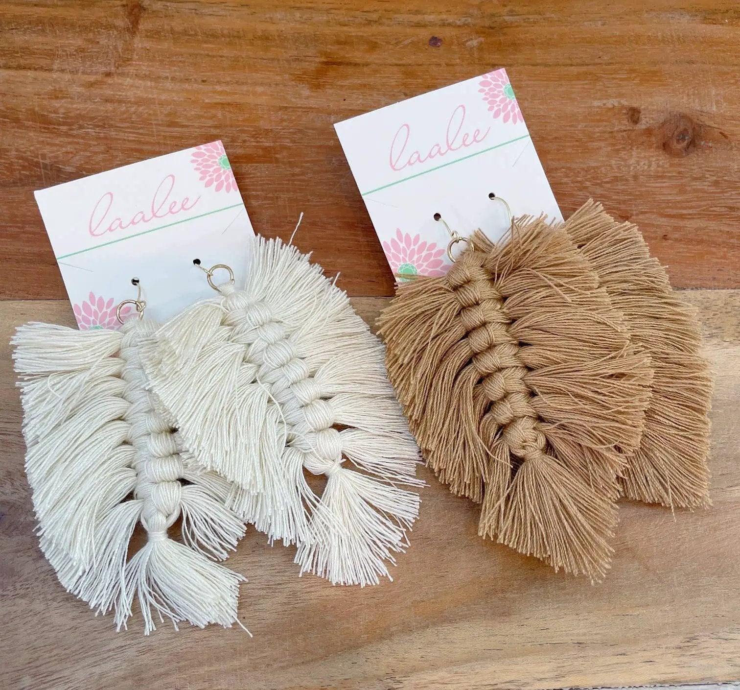 Laalee Jewelry Statement Fall Earrings, Taupe Cream Fringe Jewelry Bohemian - Earrings