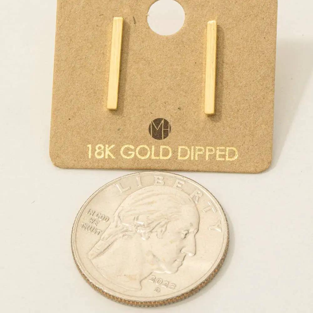 Fame Accessories 18K Gold Dipped Dainty Bar Stud Earrings: Large - Earrings
