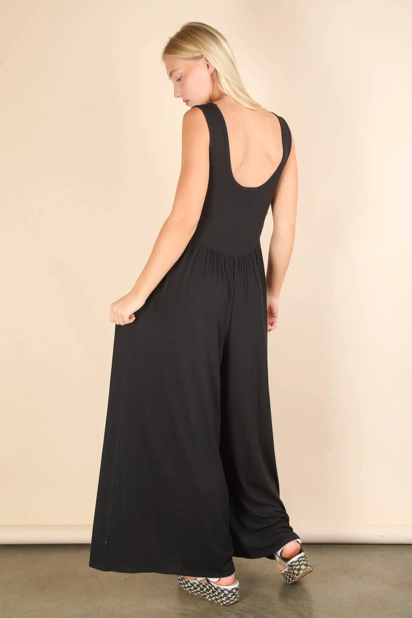 New In Black Casual Ribbed Knit Sleeveless Jumpsuit - One-Pieces
