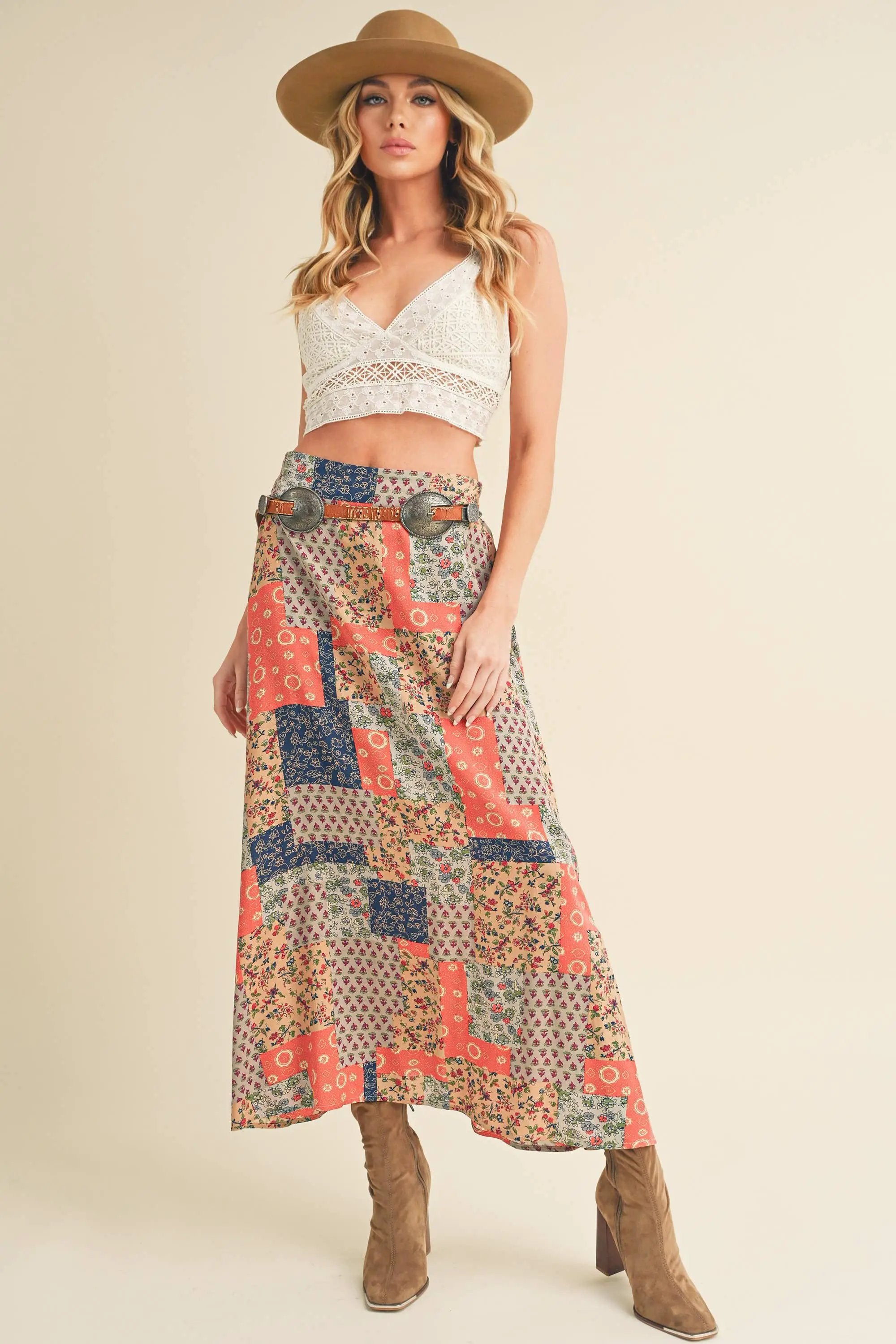 AEMI + CO AEMI + CO - Bradyn Print Skirt: Tan/Orange - Skirts