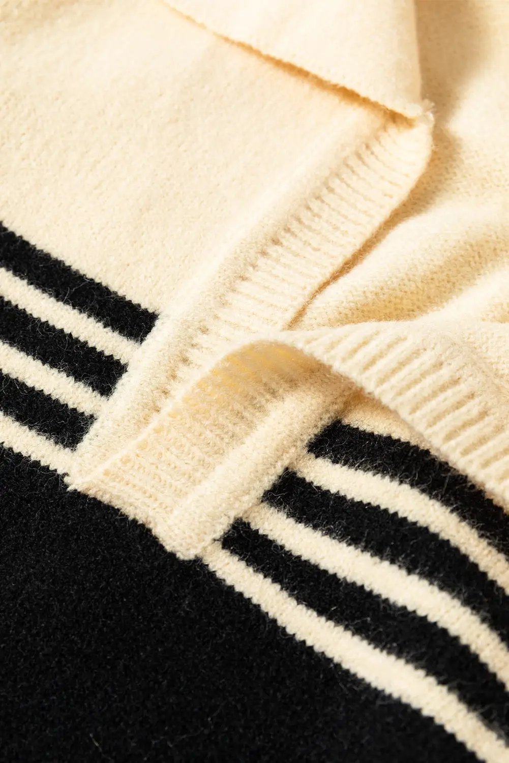 Grateful Threads Boutique Black Colorblock Stripe Collared V Neck Sweater - Sweaters Black Colorblock Stripe Collared V Neck Sweater
