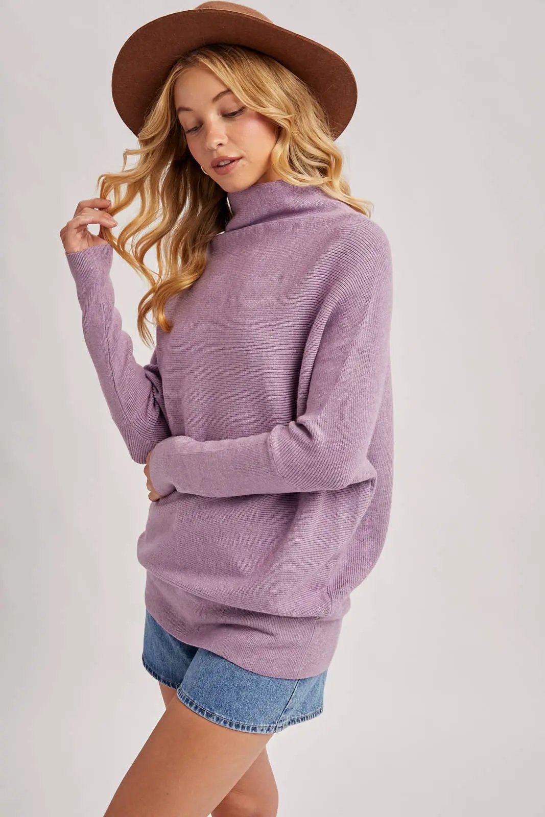 Bluivy Bluivy - Lavender Drift Slouch-Neck Dolman Knit Pullover - Sweaters