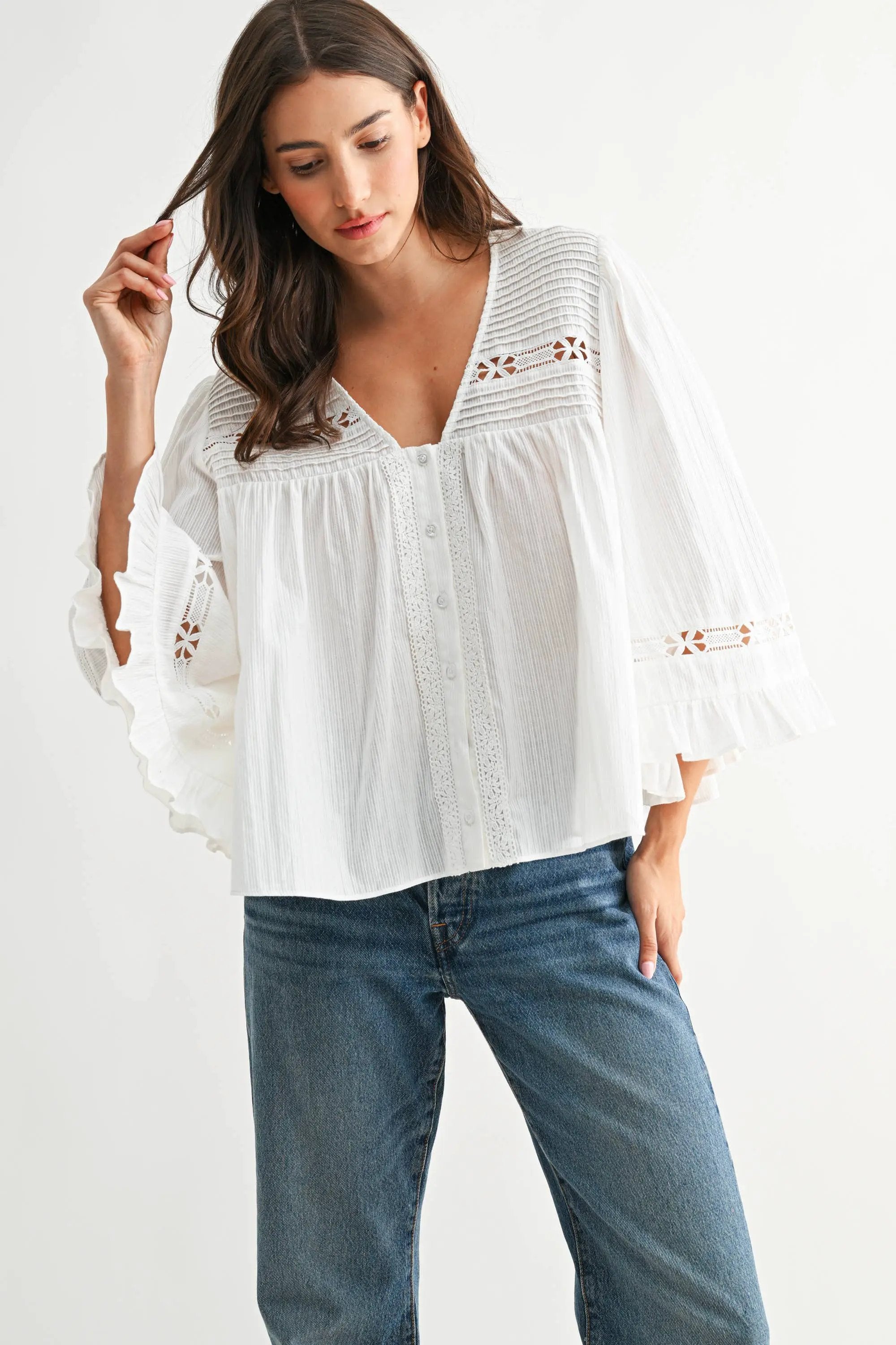 Camellia The Grace Lace Pintuck Blouse – Off White - Blouses