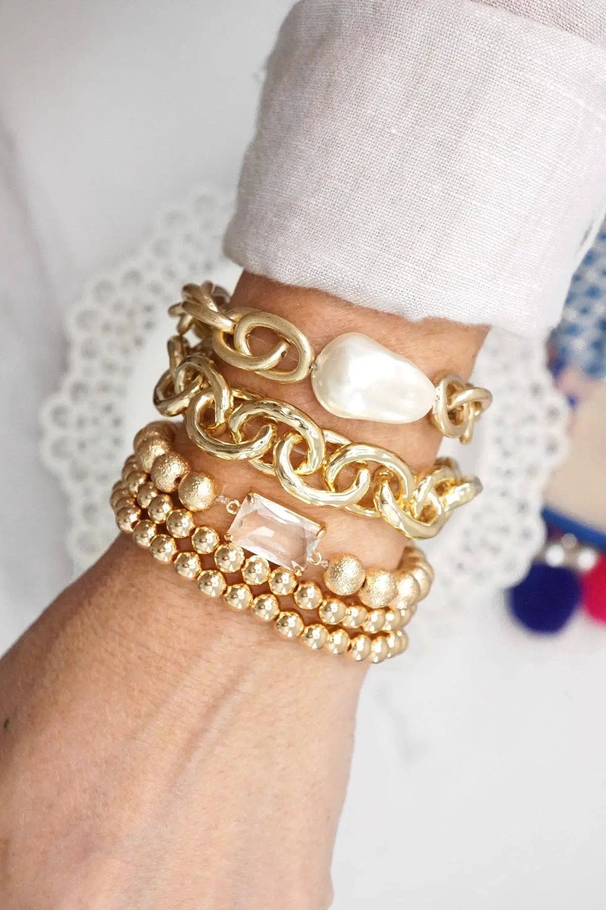 PennyLine inc The Golden Heirloom Pearl Chunky Chain Bracelet – Worn Gold - Bracelets