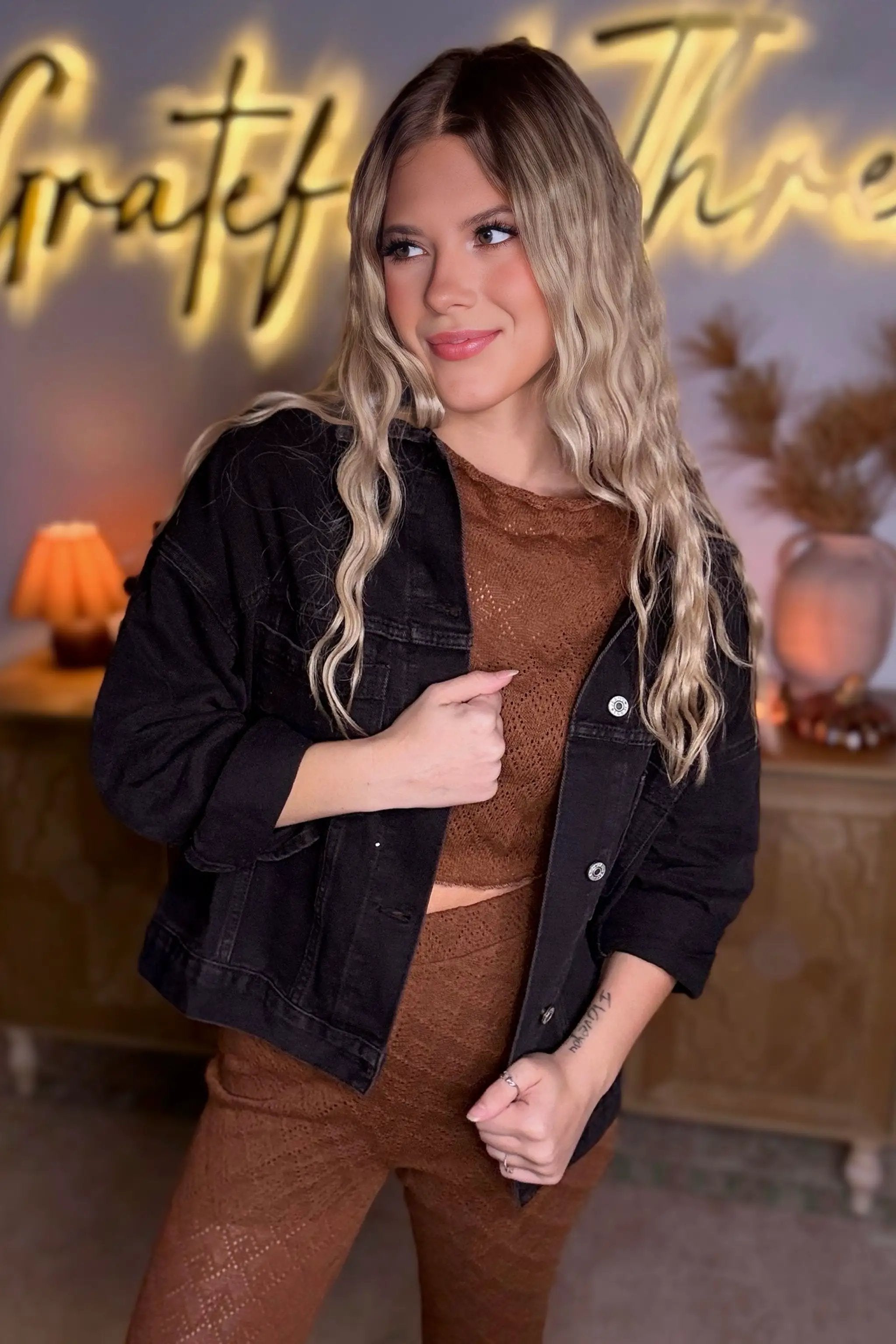 Grateful Threads Boutique Black Oversized Pocketed Denim Jacket - Trucker Jackets Black Denim Jacket