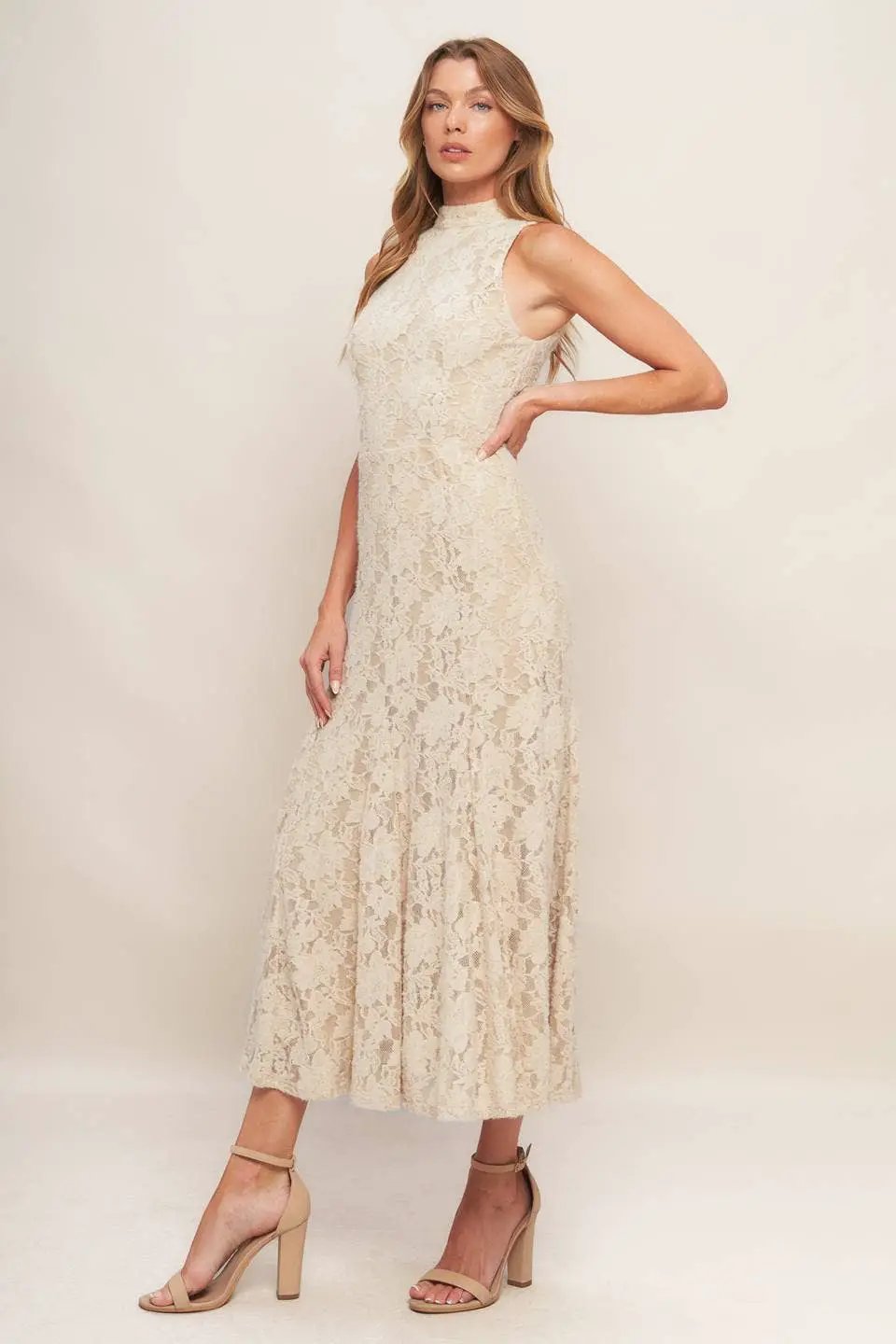 FLYING TOMATO The Soft Grace Lace Midi Dress - Dresses