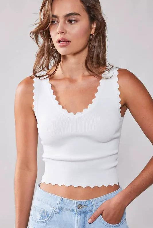 Urban Daizy Lush Rib Knit Tank Top - Tank Tops scalloped ribbed knit tank top