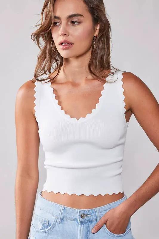 Urban Daizy Lush Rib Knit Tank Top - Tank Tops scalloped ribbed knit tank top