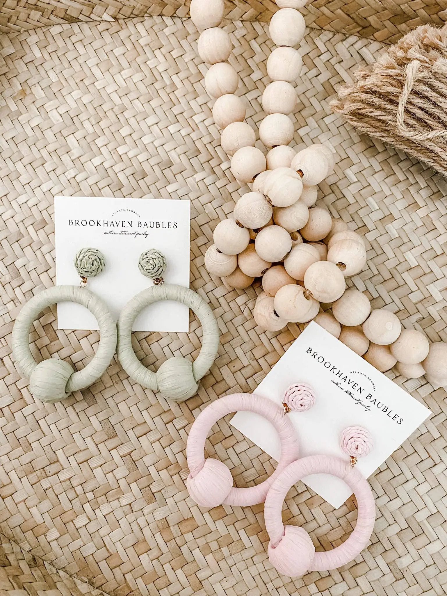 Brookhaven Baubles Pastel Mint Raffia Drop Hoop Earrings - Southern Jewelry - Earrings