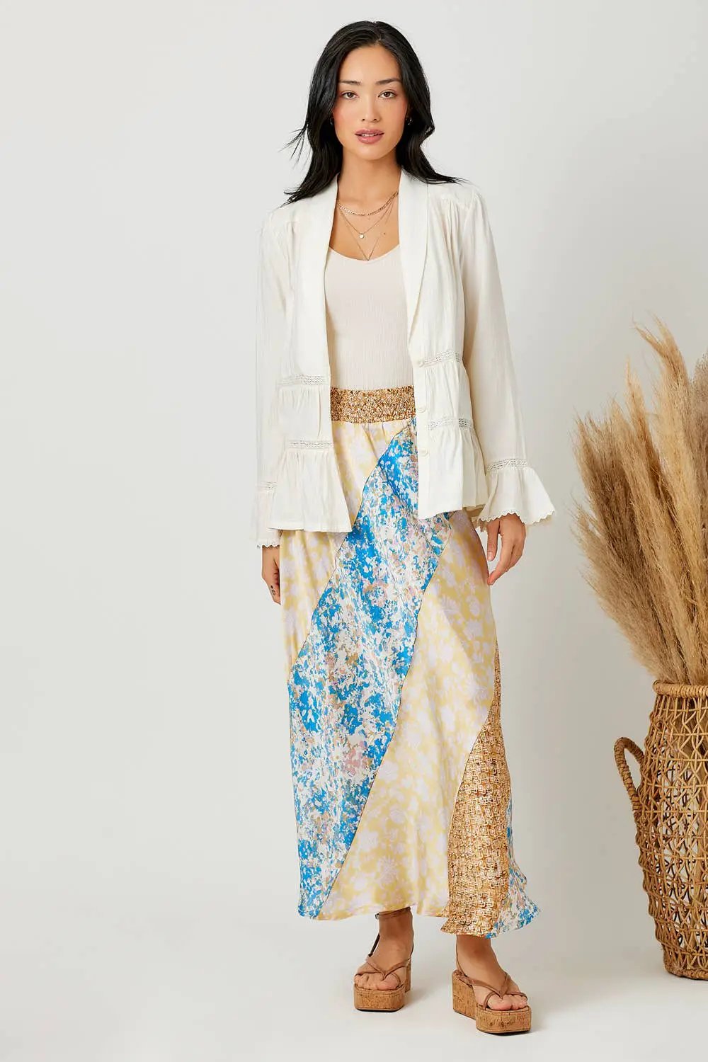 Mystree The Whispering Willow Tiered Lace Button-Down Blazer - Blouses