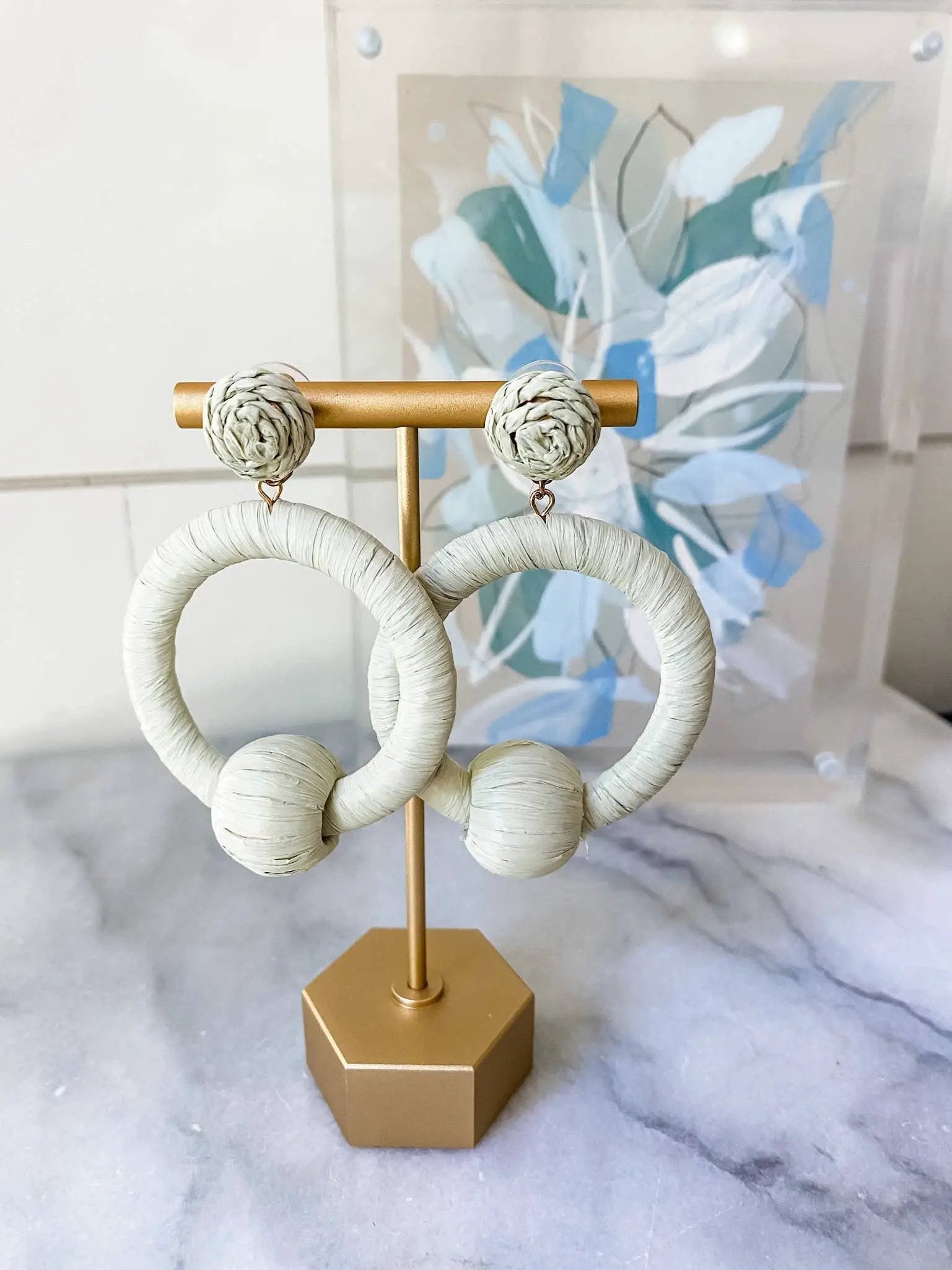 Brookhaven Baubles Pastel Mint Raffia Drop Hoop Earrings - Southern Jewelry - Earrings