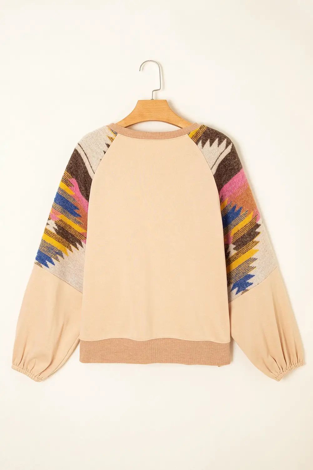 Grateful Threads Boutique Light French Beige Aztec Patchwork Raglan Pullover Sweatshirt - Sweatshirts Light French Beige Aztec Patchwork Raglan Pullover Sweatshirt