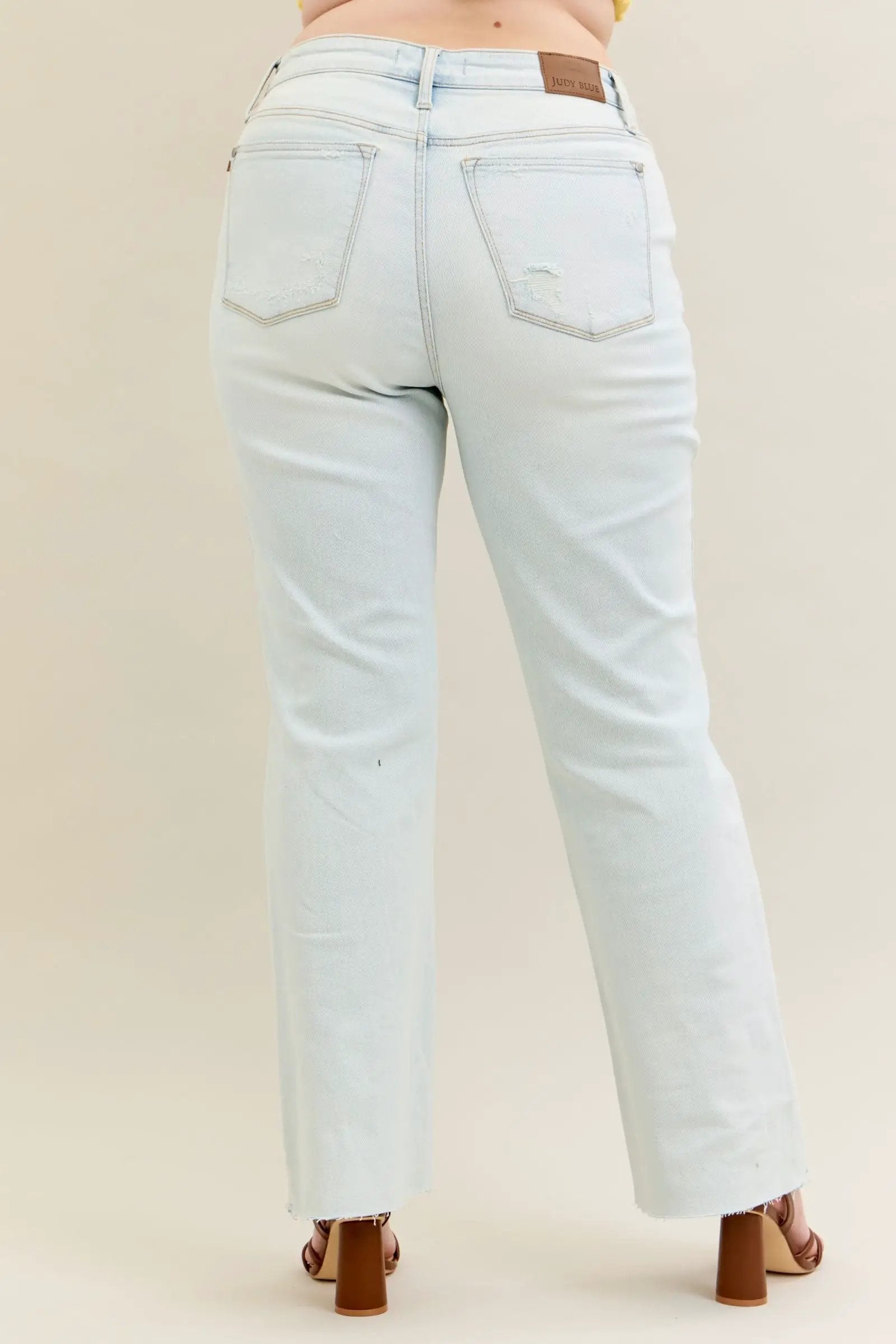 Judy Blue Judy Blue Destroy & Fray Hem Light Wash Bootcut Curvy Denim Jean - Jeans Judy Blue PLUS Destroy & Fray Hem Bootcut
