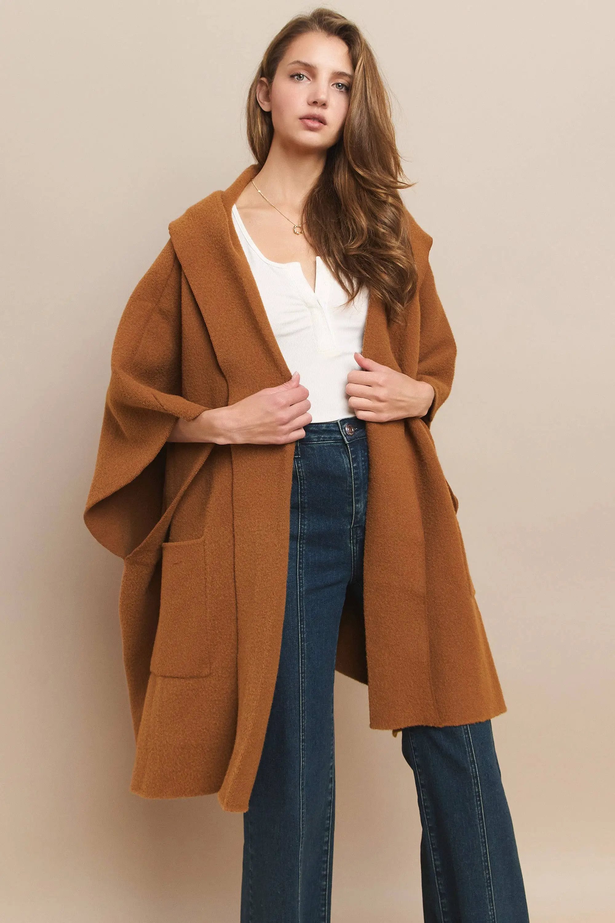 WISTERIA LANE Wisteria Lane - Golden Hour Soft Brushed Oversized Knit Poncho - Ponchos
