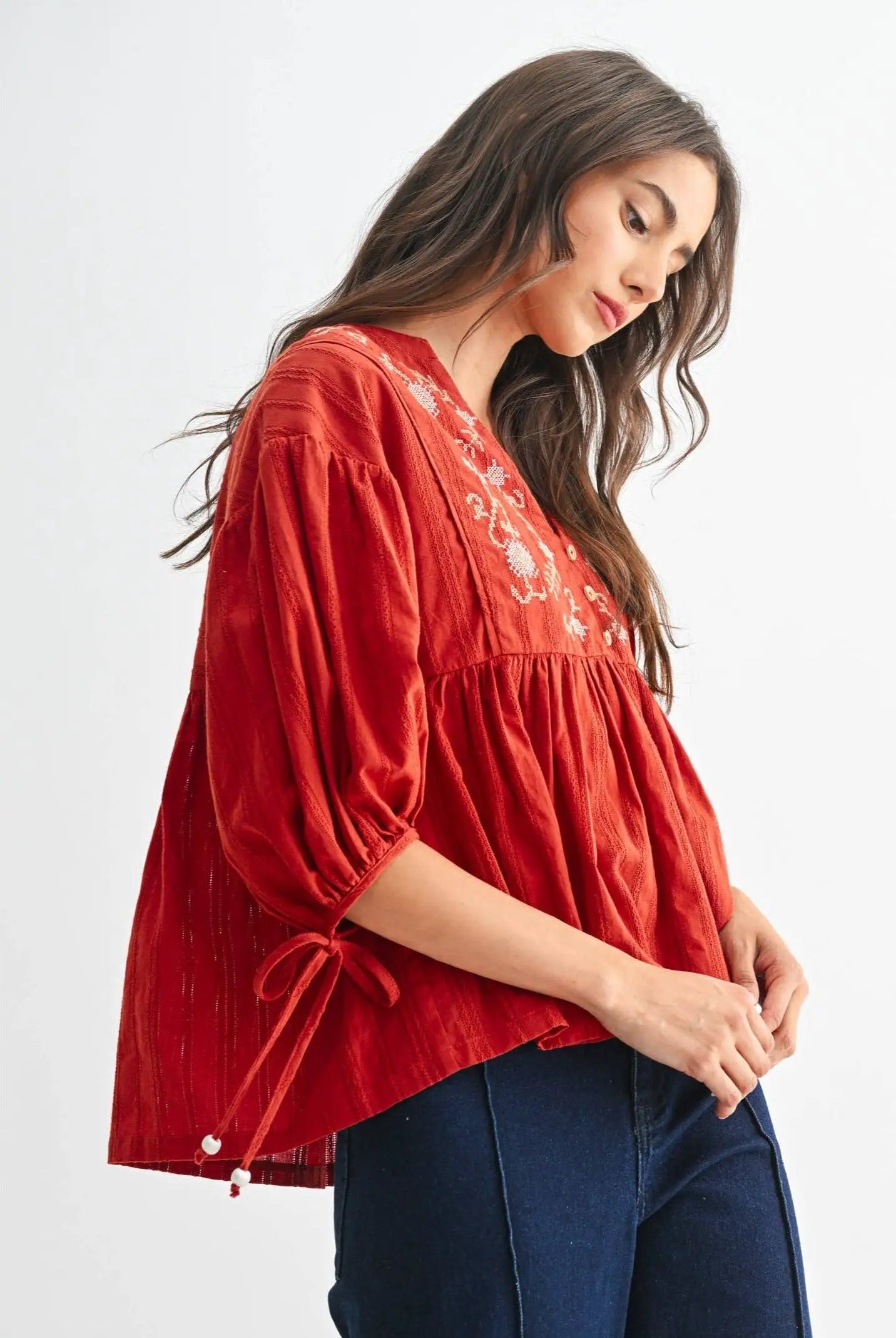 Camellia The Canyon Bloom Blouse: Rust - Blouses