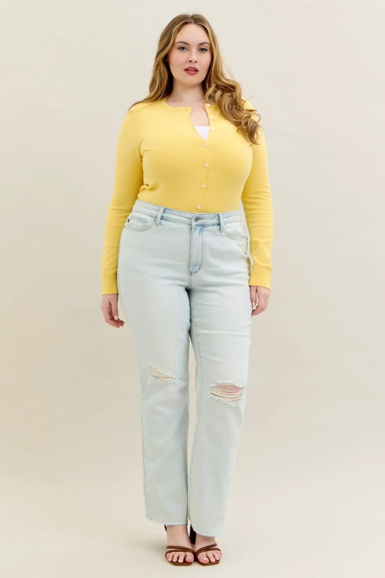 Judy Blue Judy Blue Destroy & Fray Hem Light Wash Bootcut Curvy Denim Jean - Jeans Judy Blue PLUS Destroy & Fray Hem Bootcut