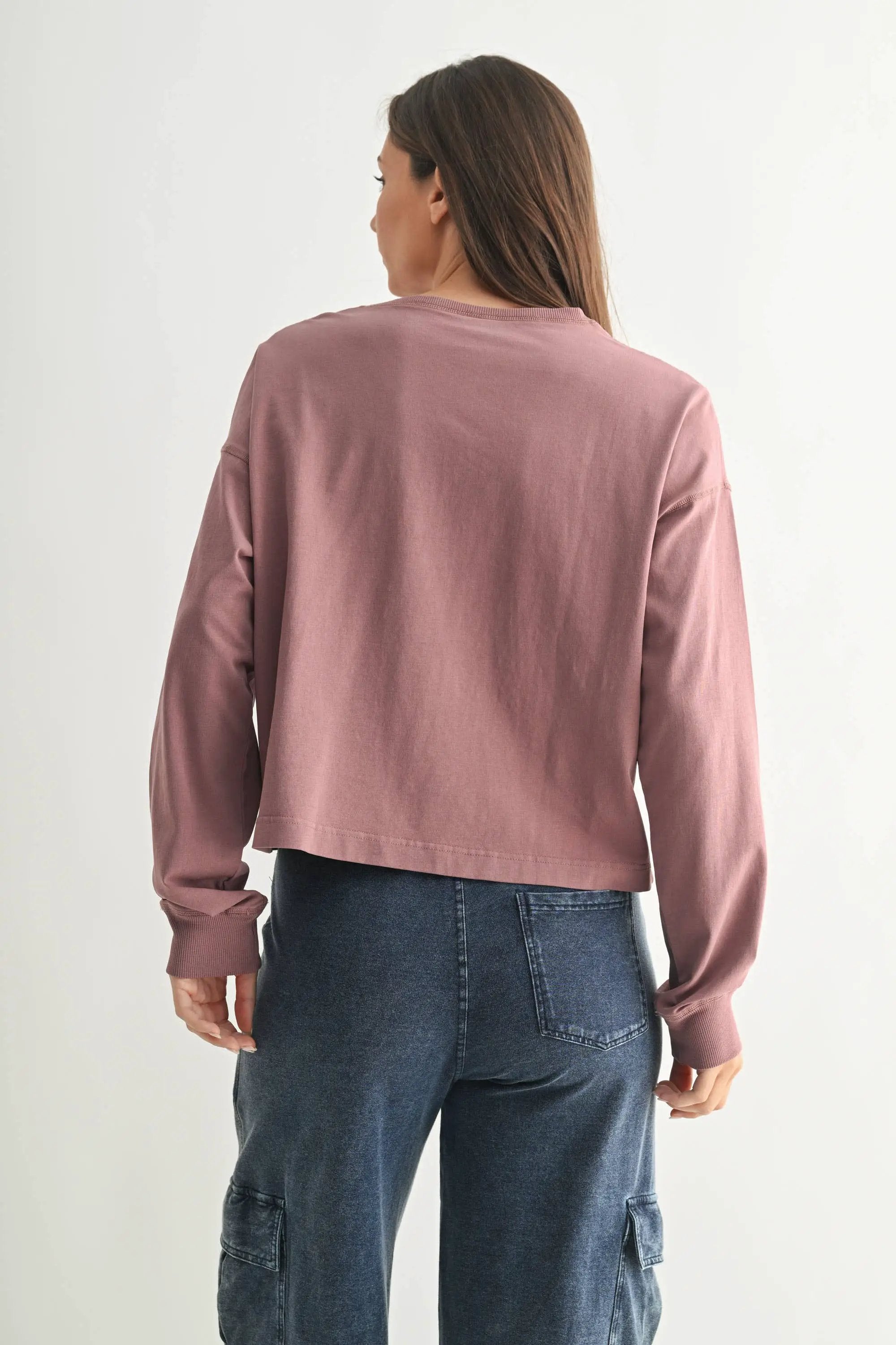 Mono B The Ridgeway Pima Cotton Long Sleeve Top in Rose Taupe - Shirts Mono B - Ridgeway Pima Cotton Long Sleeve