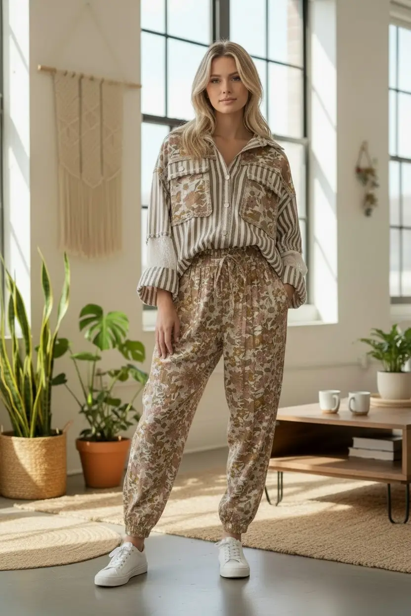 POL The Crochet Patchwork Striped Button-Up Top - Blouses