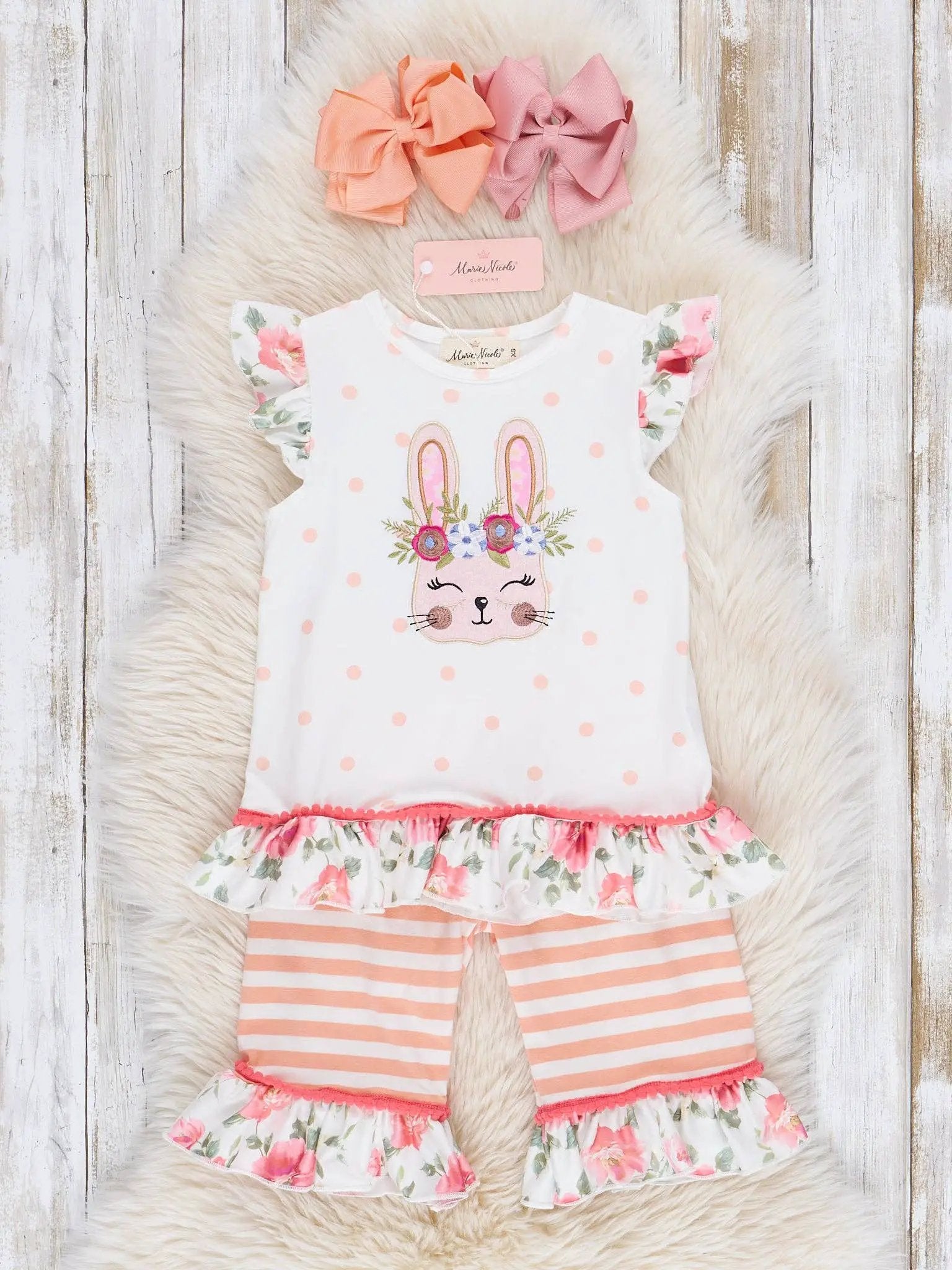 Marie Nicole Clothing The Bunny Kisses Ruffle Pants Set - Baby & Toddler Outfits