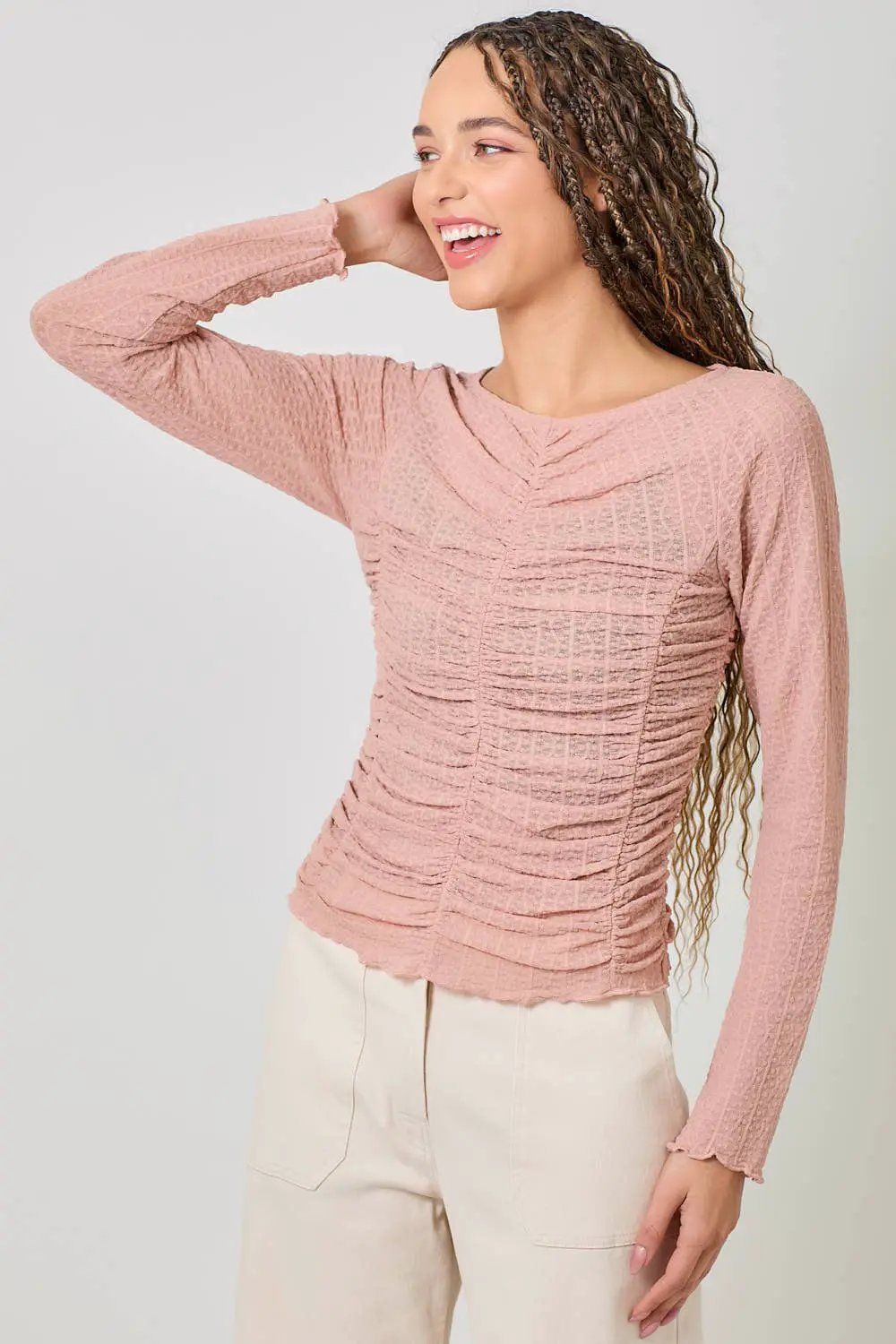 Mystree Mystree - Blushing Petals Lettuce Hem Mesh Layering Top - Blouses