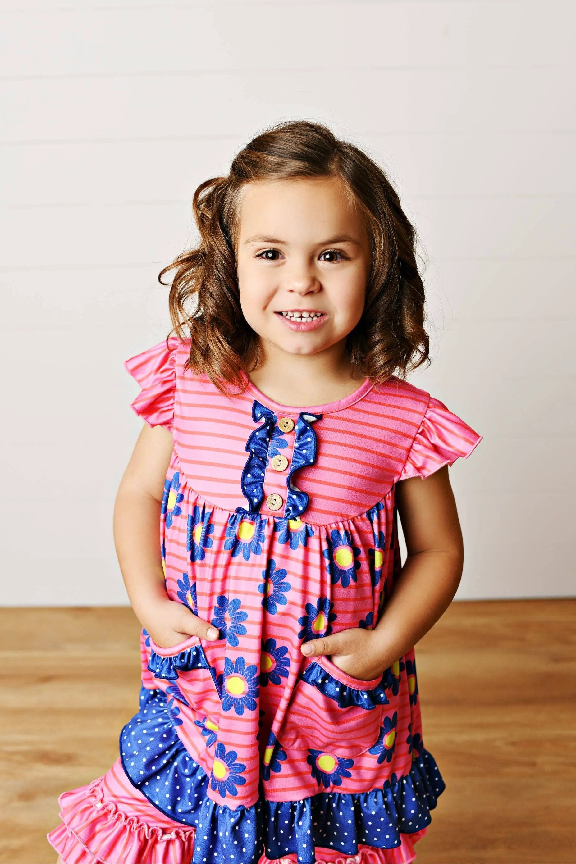 Adorable Sweetness Adorable Sweetness - Girls Hot Pink Daisy Pocket Ruffles Short Set - Outfit Sets