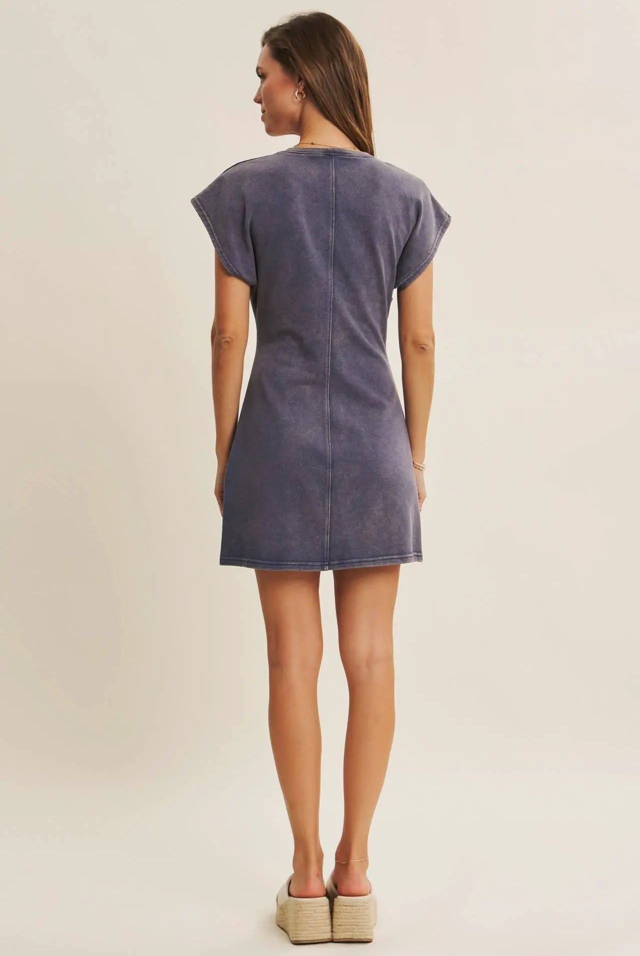 in february Easygoing Mineral-Washed Waist Twist Terry Mini Dress: Washed Denim - Dresses
