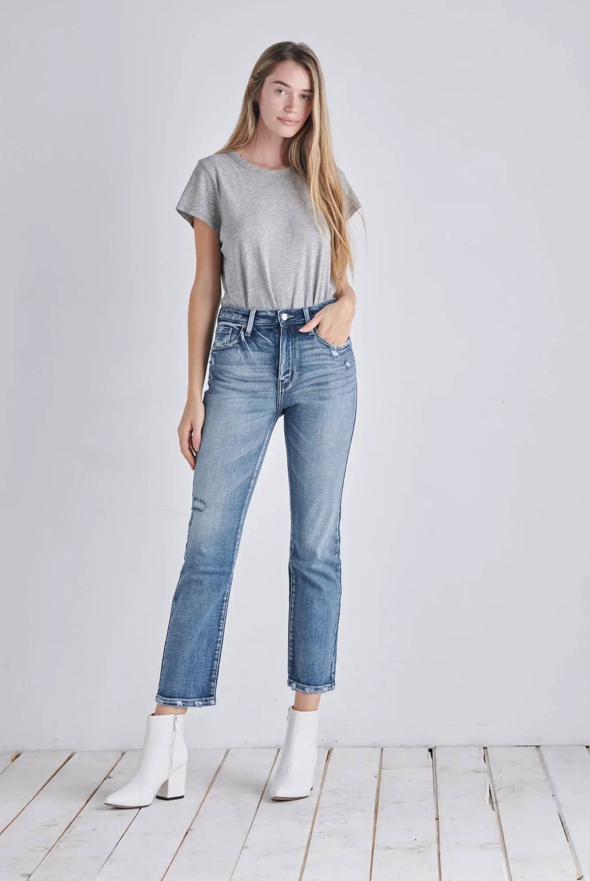 ARTEMIS VINTAGE Artemis Vintage “Everyday Edge” High Rise Distressed Crop Straight Jeans - Jeans