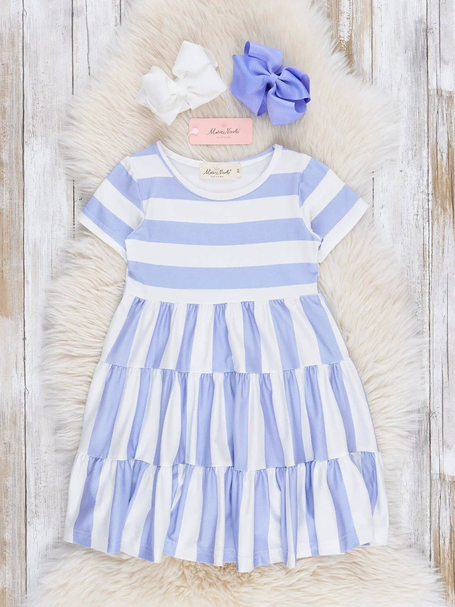 Marie Nicole Clothing Marie Nicole Clothing - Periwinkle Striped Swing Dress - MINI - Dresses