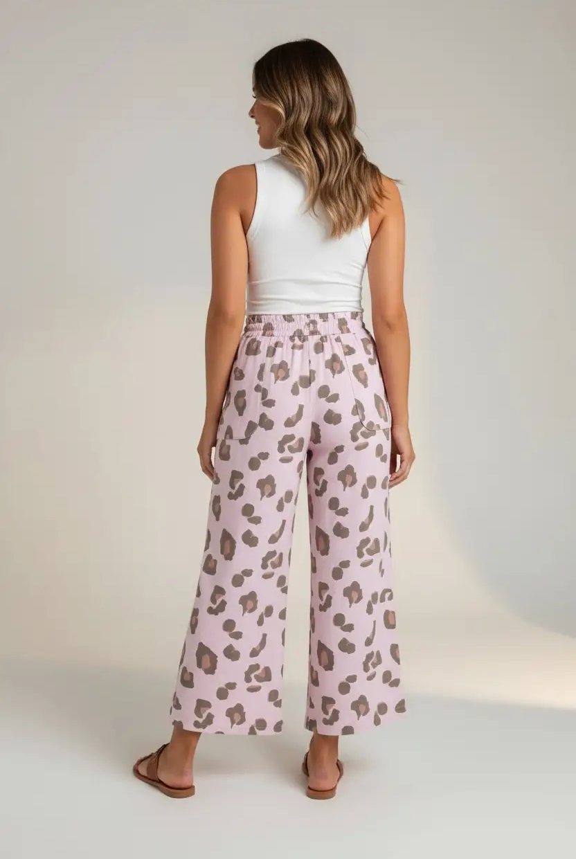 Grateful Threads Boutique Pink Drawstring Leopard Print Patch Pocket Loose Pants - Pants Pink Drawstring Leopard Print Patch Pocket Loose Pants