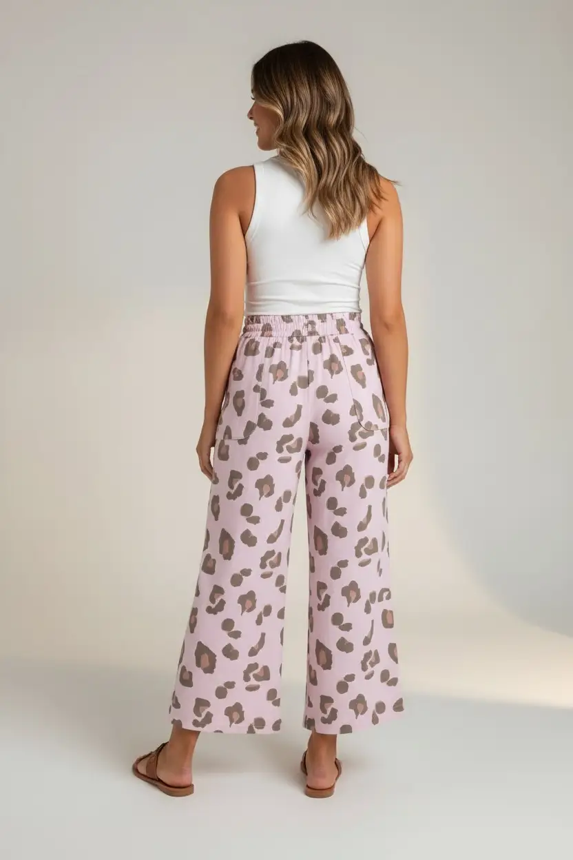 Grateful Threads Boutique Pink Drawstring Leopard Print Patch Pocket Loose Pants - Pants Pink Drawstring Leopard Print Patch Pocket Loose Pants