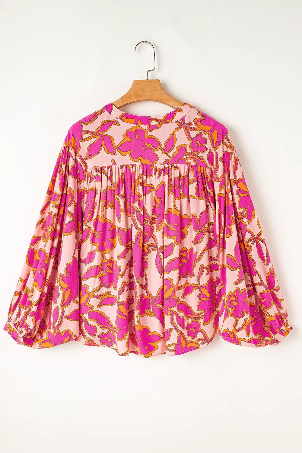 Grateful Threads Boutique Pink & Orange Floral Batwing Sleeve Button-Up Loose Fit Blouse - Blouses pink floral batwing sleeve blouse