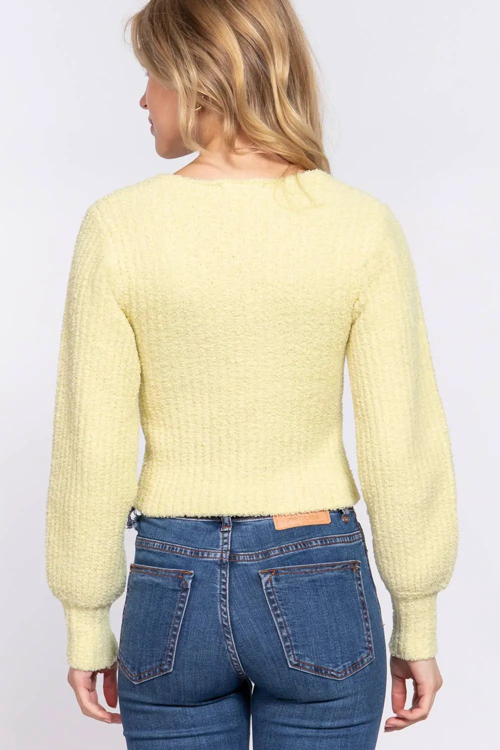 Active Basic | Active USA Active Basic | Active USA - Long Puff Sleeve V-neck Rib Sweater Top - Sweaters