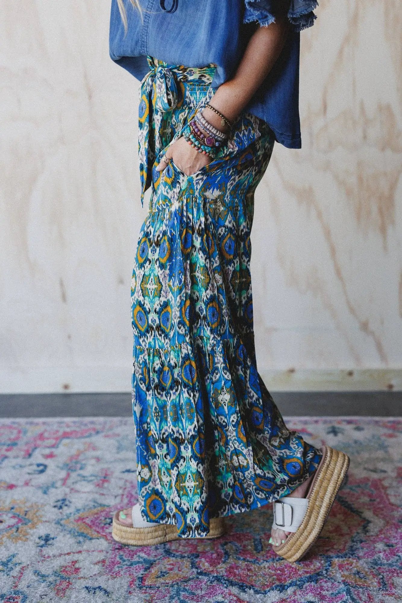 Three Bird Nest Three Bird Nest - Secret Admirer Blue Multi Printed Pants - Pants bottoms-pants